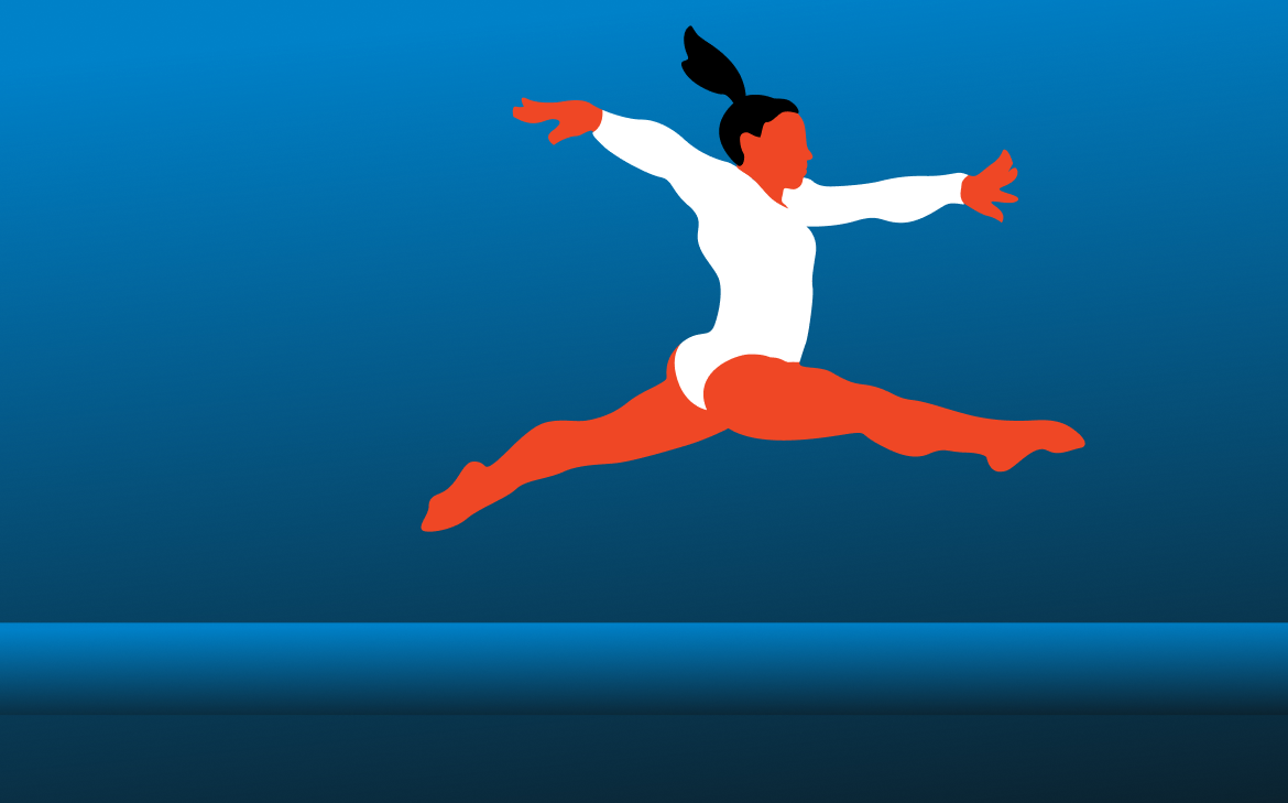 Artistic gymnastics: a gymnast in a split leap.